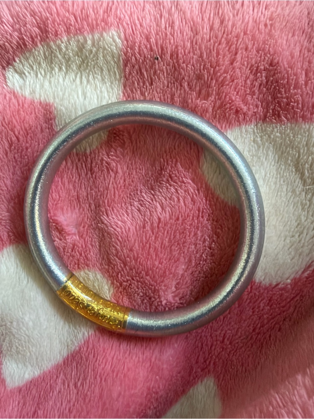 Silver-Tone Bangle Bracelet with Gold Accent